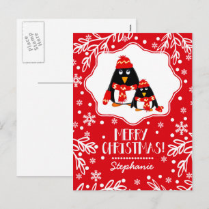 Cartão Postal De Festividades Engraçado Pinguins Personalizado Natal