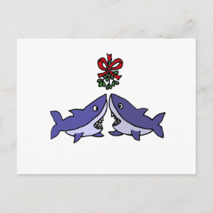 Cartão Postal De Festividades Engraçado Shark Mistletoe Love