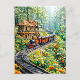 Cartão Postal De Festividades Enrolamento miniatura do comboio através de colina