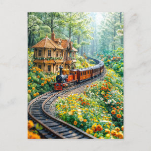 Cartão Postal De Festividades Enrolamento miniatura do comboio através de colina