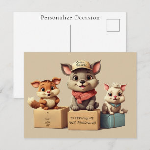Cartão Postal De Festividades Entrega de Animais de Desenho Animado Fofo e Diver