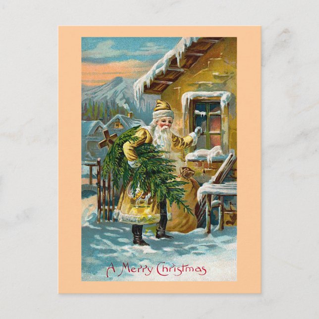 Cartão Postal De Festividades "Entregando presentes de Natal" (Frente)