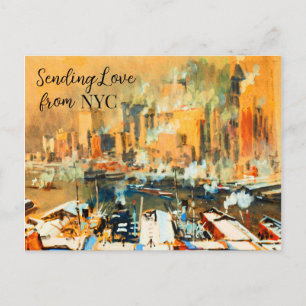 Cartão Postal De Festividades Enviando Amor do Porto de Manhattan NYC Paisagem U