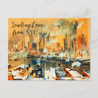 Cartão Postal De Festividades Enviando Amor do Porto de Manhattan NYC Paisagem U
