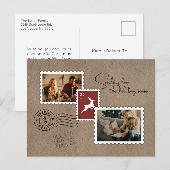 Cartão Postal De Festividades Enviando Duas Fotografias Do Amor (Frente/Verso)