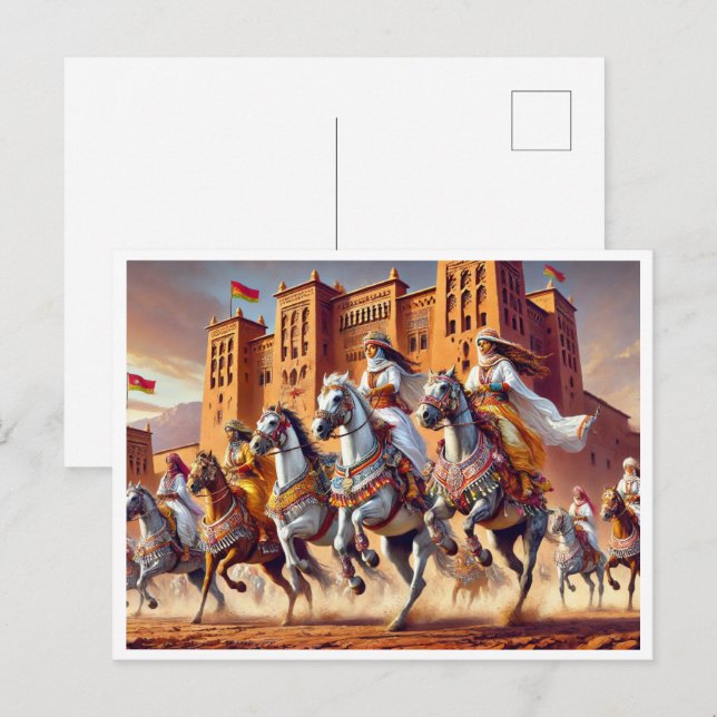 Cartão Postal De Festividades Equestre tradicional marroquino da TBOURIDA (Frente/Verso)