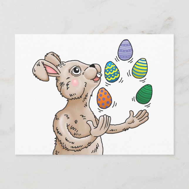 Cartão Postal De Festividades Equilibrista Coelho de Páscoa (Frente)