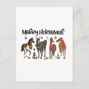 Cartão Postal De Festividades Equina de Natal da Flor do Cavalo da feliz