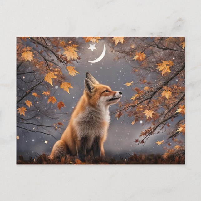 Cartão Postal De Festividades Equinócio de Outono Fantasia Raposa e Lua (Frente)