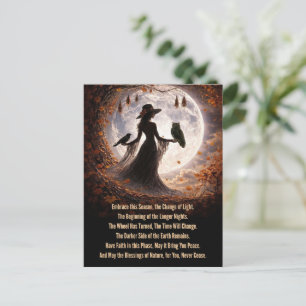 Cartão Postal De Festividades Equinócio de Outono Mabon Boho Senhora Corvo Lua Á