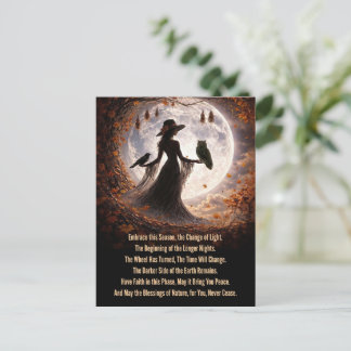 Cartão Postal De Festividades Equinócio de Outono Mabon Boho Senhora Corvo Lua Á