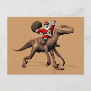 Cartão Postal De Festividades Equitação de Papai Noel em Deinonychus