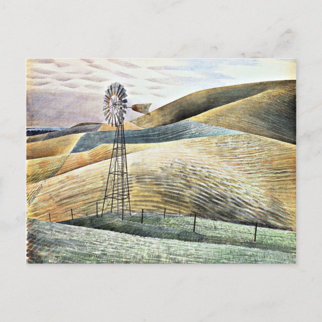 Cartão Postal De Festividades Eric Ravilious art, Windmill (Frente)