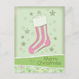Cartão Postal De Festividades esboçado armazenando o Natal cor-de-rosa