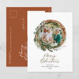 Cartão Postal De Festividades Escrita de natal de folhagem moderna