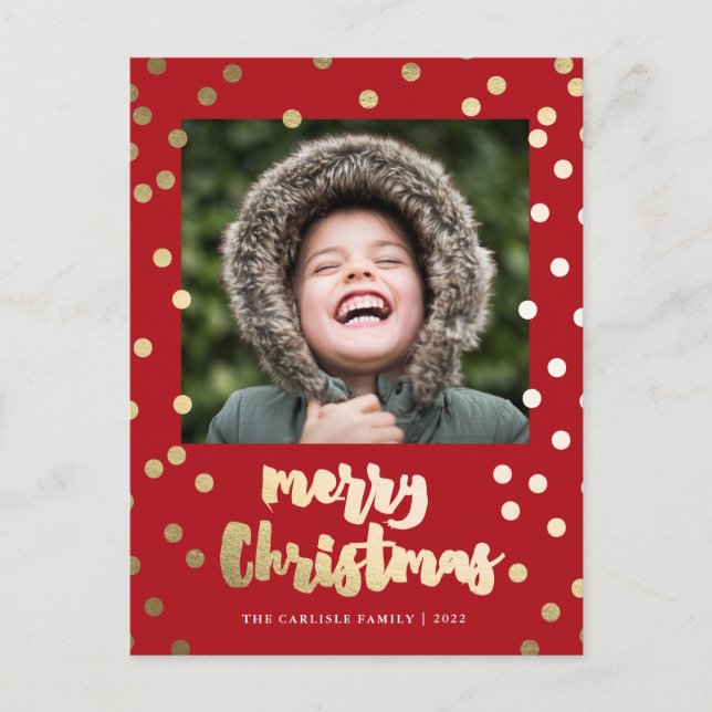 Cartão Postal De Festividades Escrita Dourada Elegante Feliz Natal (Frente)