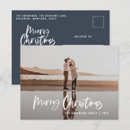 Cartão Postal De Festividades Escrita fotográfica mínima e moderna, Natal