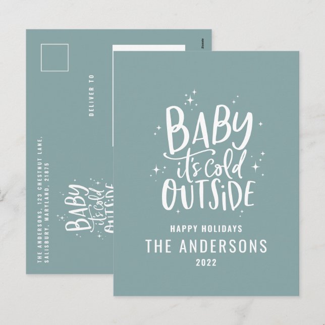 Cartão Postal De Festividades Escrito elegante azul moderno e mínimo azul (Frente/Verso)