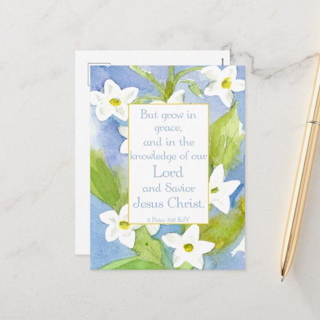 Cartão Postal De Festividades Escritura 2 Peter 3:18 Flores Nicotiana (Frente/Verso In Situ)