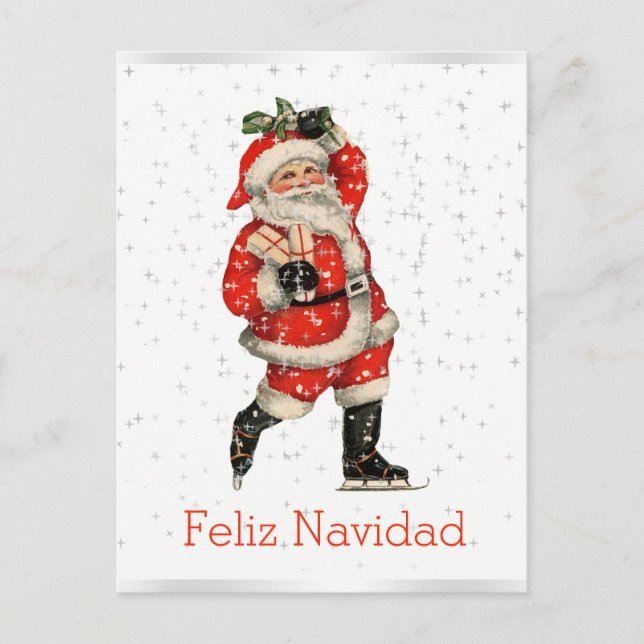 Cartão Postal De Festividades Espanhol de patinagem do papai noel vermelho do (Frente)