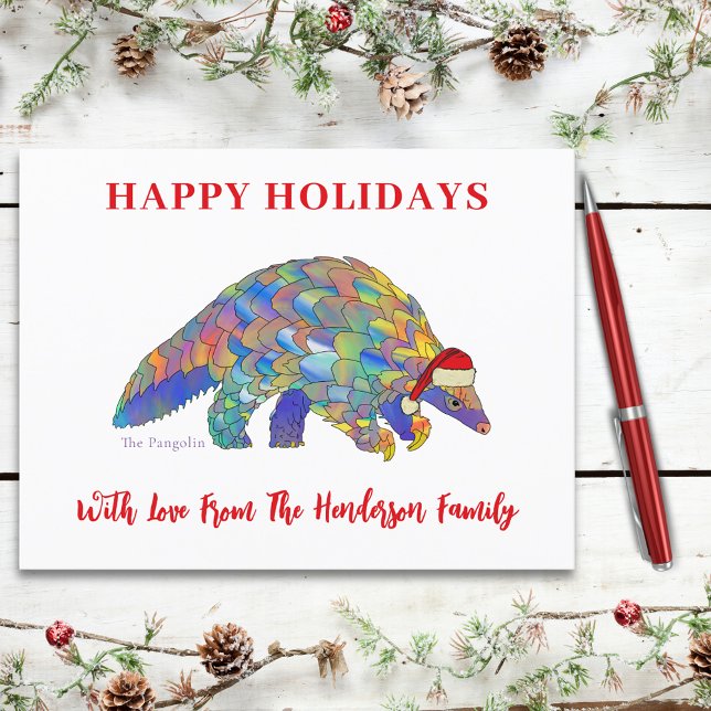 Cartão Postal De Festividades Espécies Ameaçadas De Pangolina De Natal (Christmas pangolin custom holiday greetings postcard)