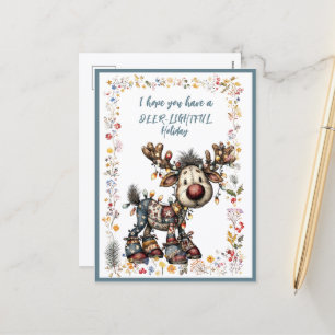Cartão Postal De Festividades Espero que você tenha um feriado DEER-LIGHTFUL