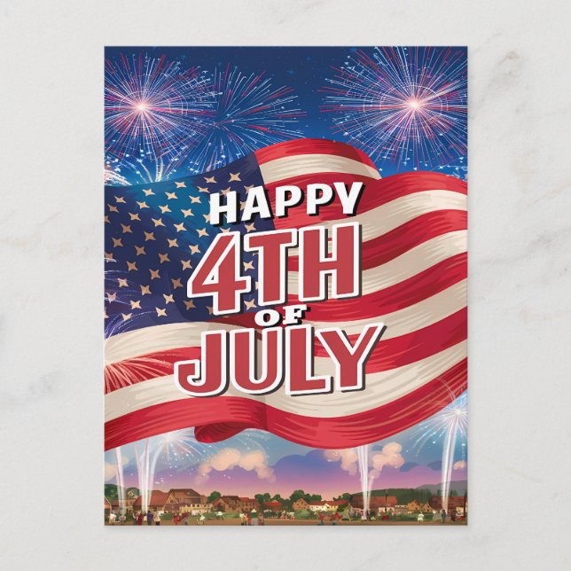 Cartão Postal De Festividades Espetáculo Patriótico Onda de Bandeira Americana (Frente)