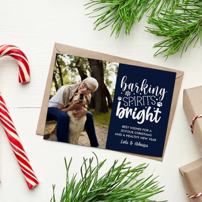 CARTÃO POSTAL DE FESTIVIDADES ESPÍRITO DE BARREIRA DE CÃO BRILHO MARINHO DE PET  (DOG OWNER CHRISTMAS POSTCARD BARKING SPIRITS BRIGHT VERTICAL PHOTO TEMPLATE EASY TO CUSTOMIZE CHEAP)