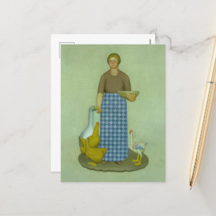 Cartão Postal De Festividades Esposa de fazendeiro com frango por Grant Wood