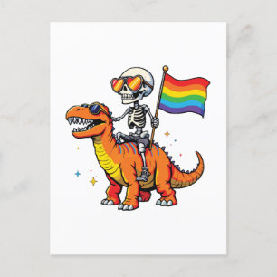 Cartão Postal De Festividades Esqueleto com dinossauro Lgbtq