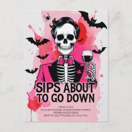 Cartão Postal De Festividades Esqueleto Vinho Halloween