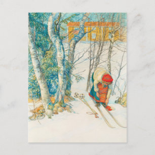 Cartão Postal De Festividades Esqui de inverno de Carl Larsson