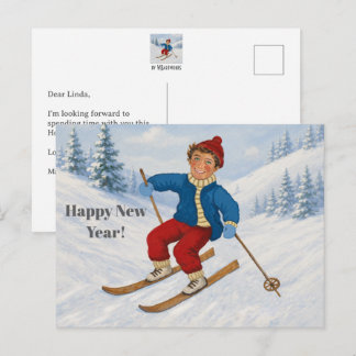 Cartão Postal De Festividades Esquiador Alegre Personalizado