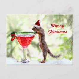 Cartão Postal De Festividades Esquilo de Natal na Hora Feliz