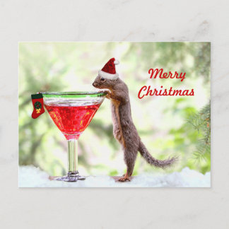 Cartão Postal De Festividades Esquilo de Natal na Hora Feliz