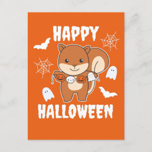Cartão Postal De Festividades Esquilo Feliz Dia das Bruxas Fantasia de Abóbora