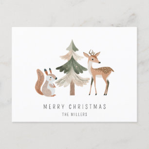 Cartão Postal De Festividades Esquilo Mínimo Deer Pine Árvore Feliz Natal