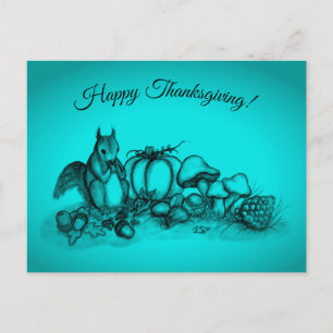 Cartão Postal De Festividades Esquilo no outono, Feliz Ação de Graças!