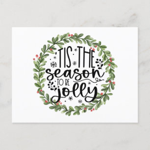 Cartão Postal De Festividades Esta é a temporada de Jolly Watercolor Wreath