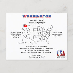 Cartão Postal De Festividades Estado americano de Washington em um mapa e em uma