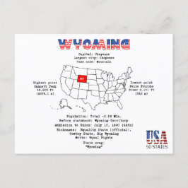 Cartão Postal De Festividades Estado americano de Wyoming em um mapa e em uma