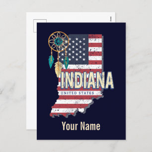 Cartão Postal De Festividades Estado de Indiana Estados Unidos - Retro Map Vinta