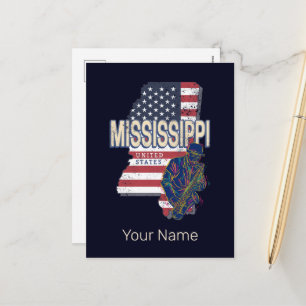 Cartão Postal De Festividades Estado do Mississippi Estados Unidos Map Vintage E