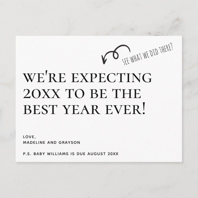 Cartão Postal De Festividades Estamos esperando o lançamento da gravidez no ano  (Frente)