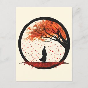 Cartão Postal De Festividades Estilidade Círculo Zen Folhas de outono