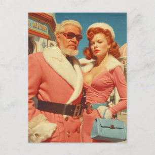 Cartão Postal De Festividades Estilo de Casal de Inverno Retro Glamour