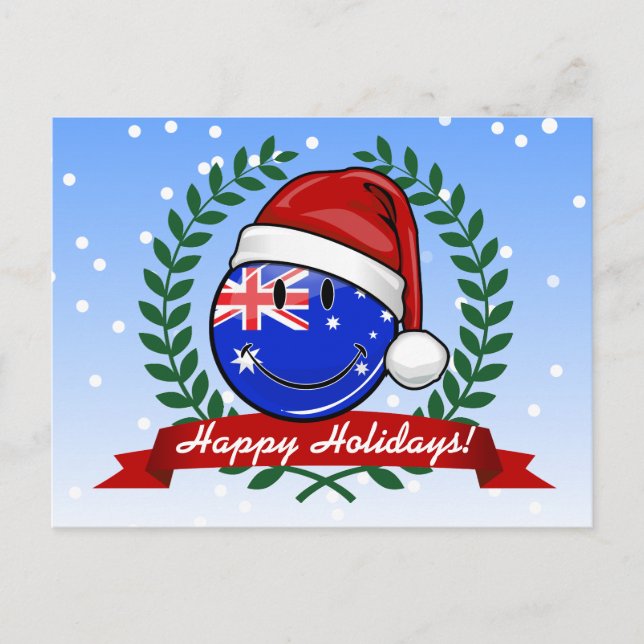 Cartão Postal De Festividades Estilo de Natal Auzzie Sorrindo Bandeira Australia (Frente)