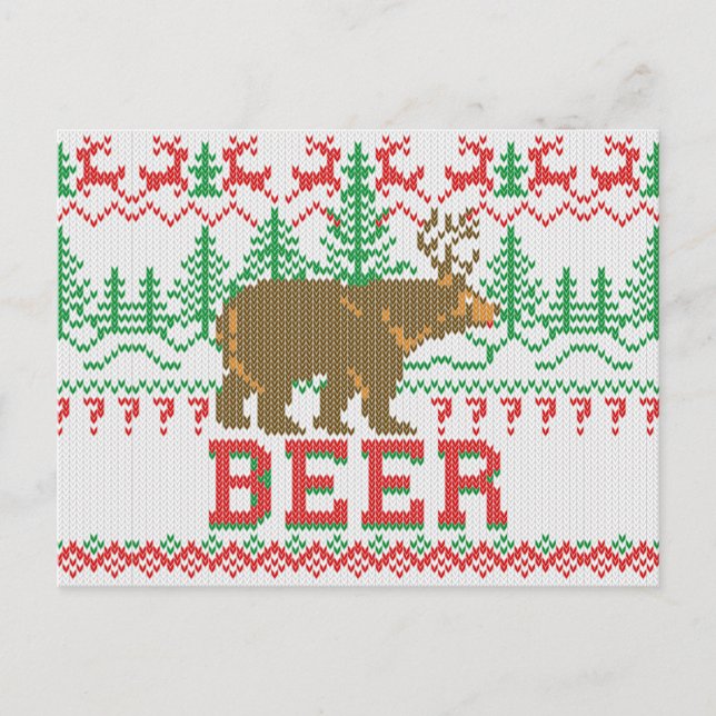 Cartão Postal De Festividades Estilo do Knit do Jumper de Natal da Cerveja (Frente)