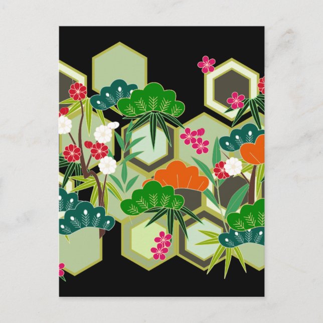 Cartão Postal De Festividades Estilo Japonês do Dia do ano novo (Frente)