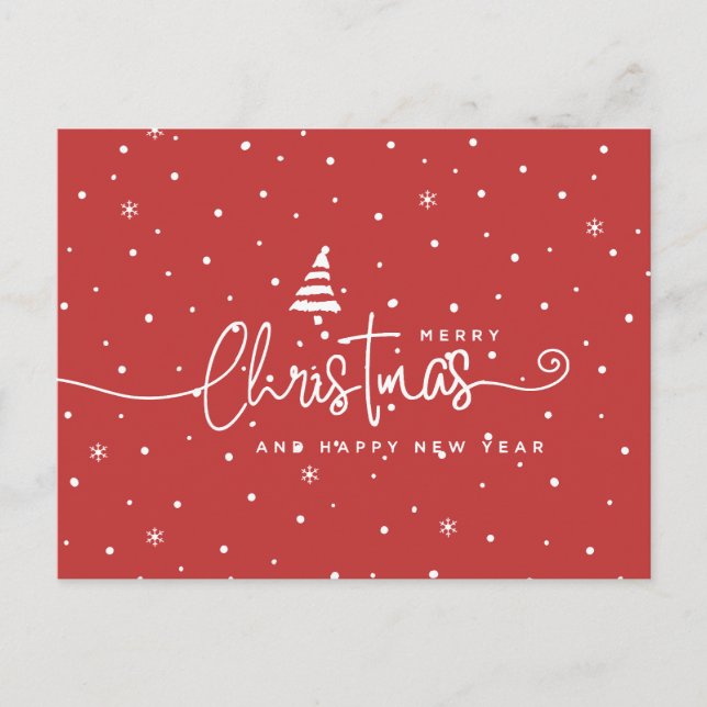 Cartão Postal De Festividades Estilo Nórdico Moderno Vermelho e Branco (Frente)